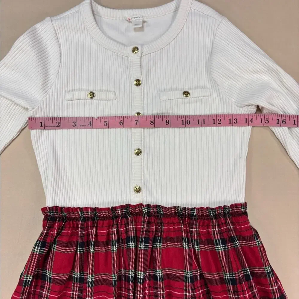 Crewcuts Girls White and Red Plaid Ribbed Long Sleeve Top Dress Size 12